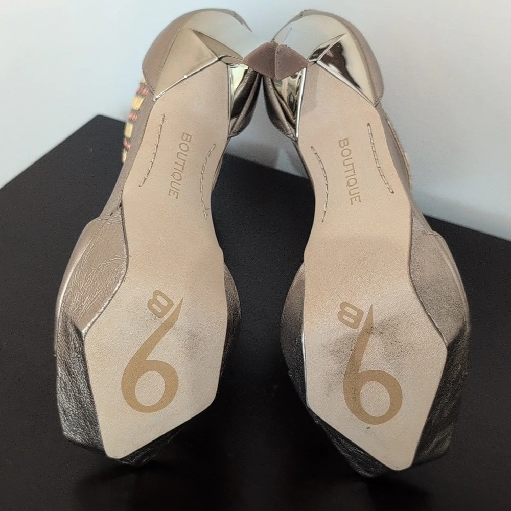Boutique 9 Gold & bronze Leather Platform High Heel Strap Sandals NWOT  Size 6.5 - Picture 11 of 13